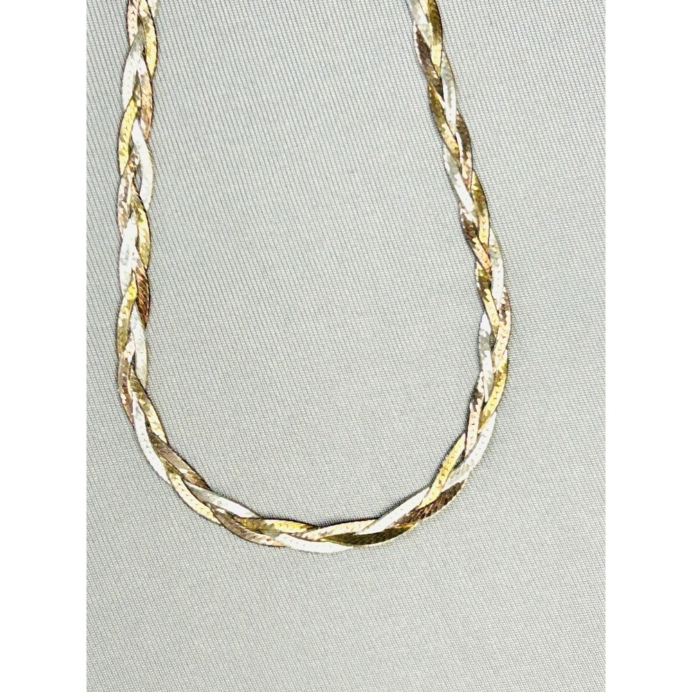 Sterling Silver & Bronze/Gold Tone Braided 18" Chain Necklace‎ Italy .925